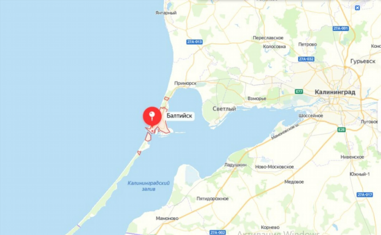 Расстояние от балтийска до калининграда